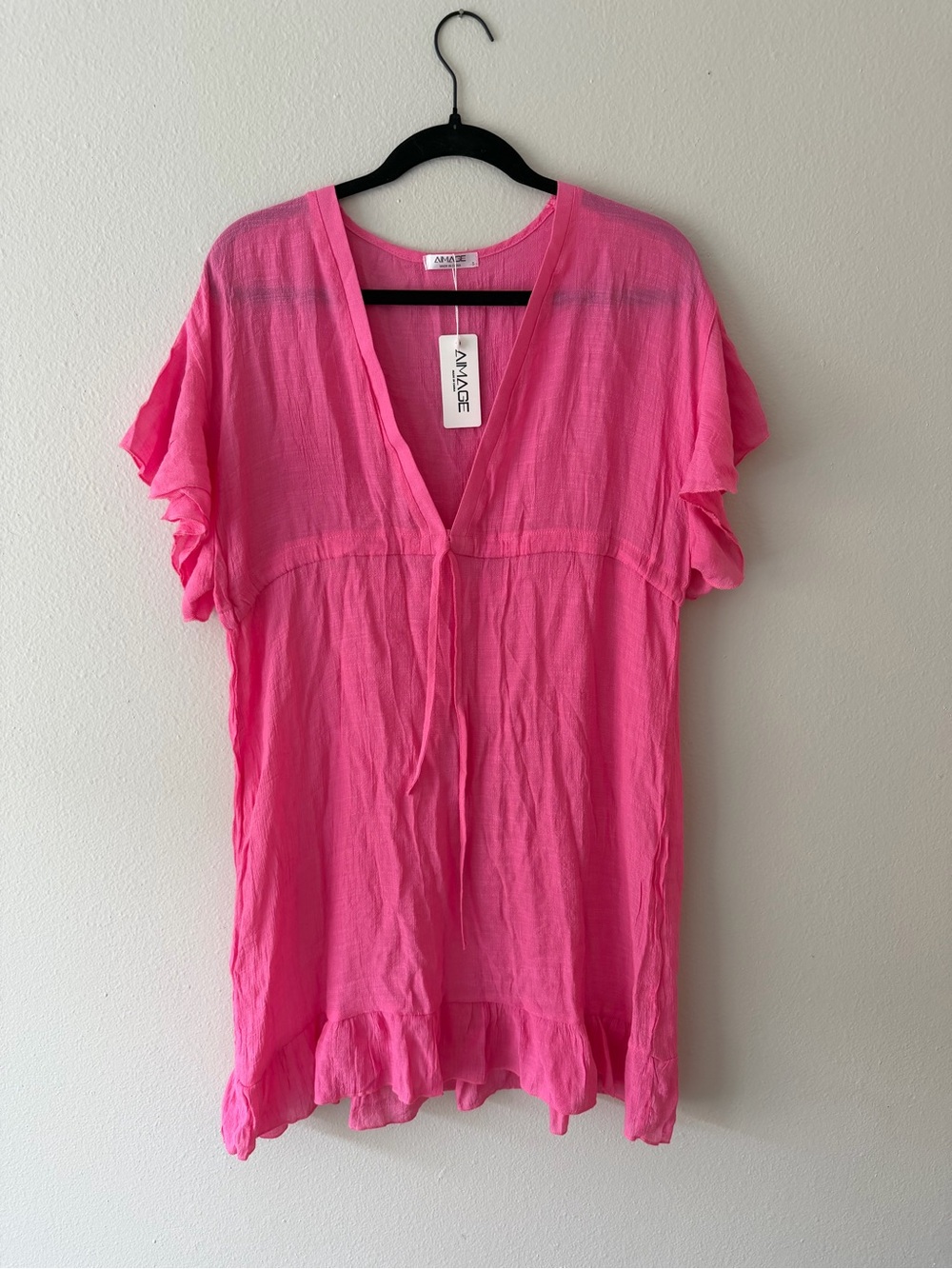 Hot Pink V-Neck Ruffle Dress - Picture 2 of 6